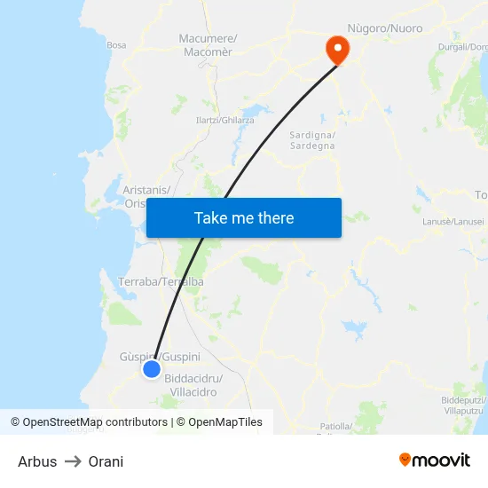 Arbus to Orani map