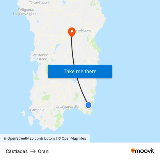 Castiadas to Orani map