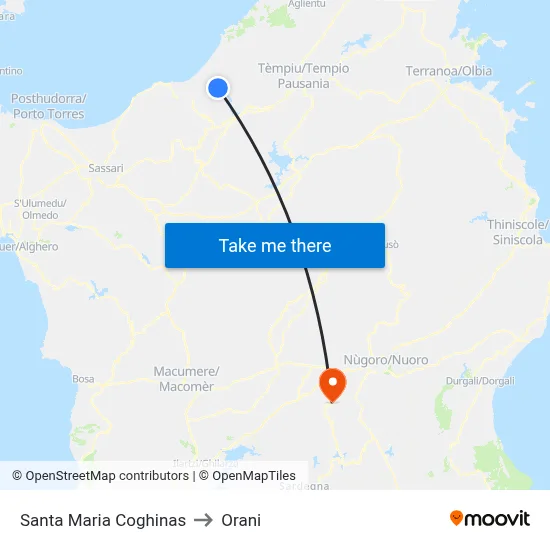 Santa Maria Coghinas to Orani map