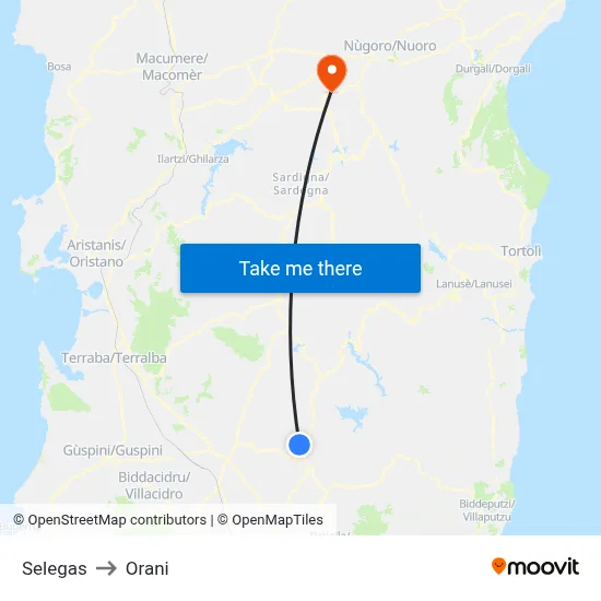 Selegas to Orani map