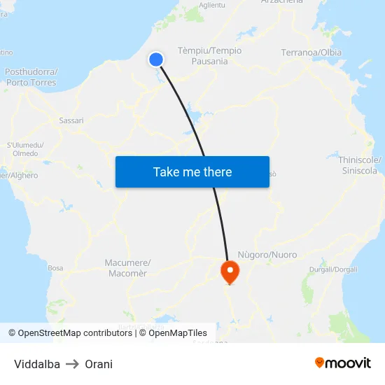 Viddalba to Orani map
