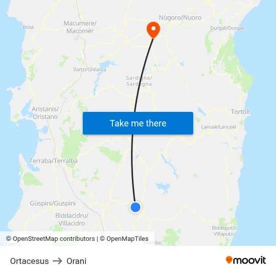 Ortacesus to Orani map