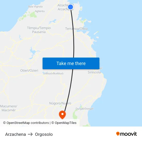 Arzachena to Orgosolo map