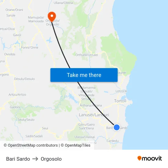 Bari Sardo to Orgosolo map