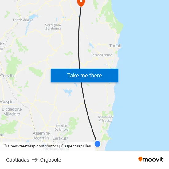Castiadas to Orgosolo map