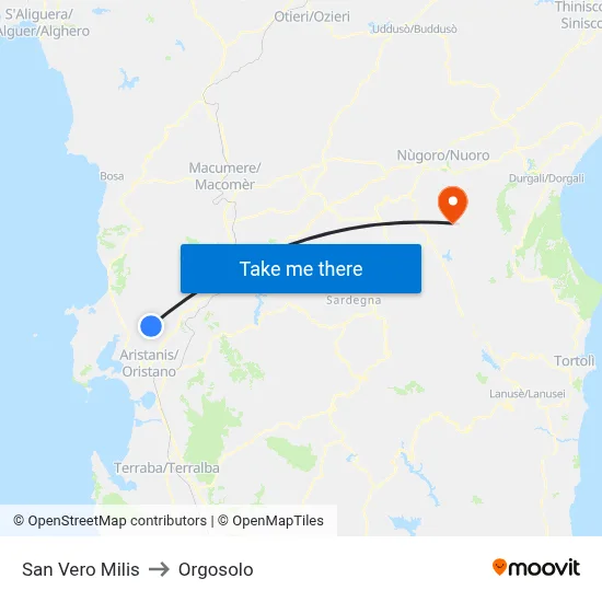 San Vero Milis to Orgosolo map