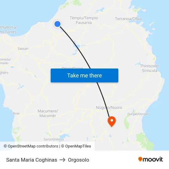 Santa Maria Coghinas to Orgosolo map