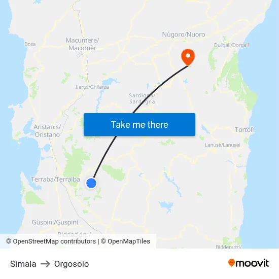 Simala to Orgosolo map