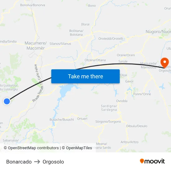 Bonarcado to Orgosolo map