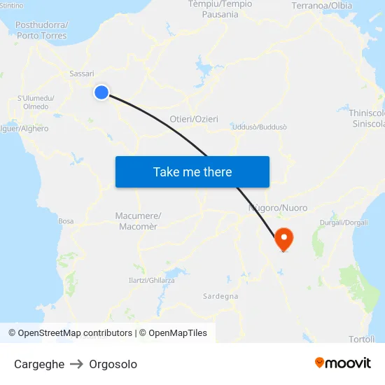 Cargeghe to Orgosolo map
