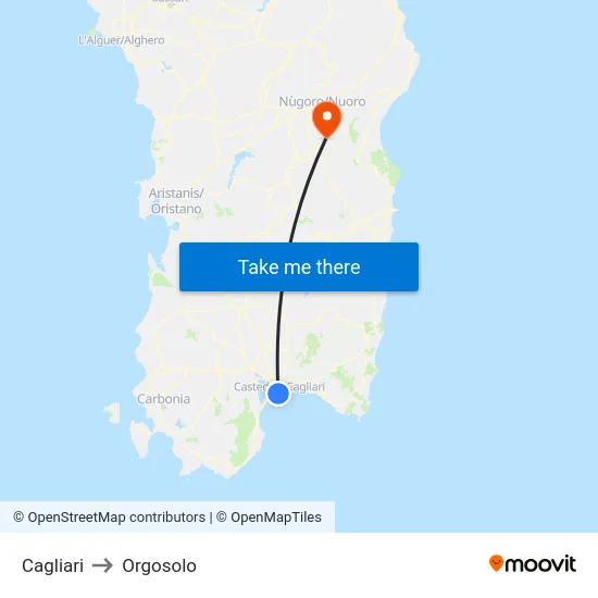 Cagliari to Orgosolo map
