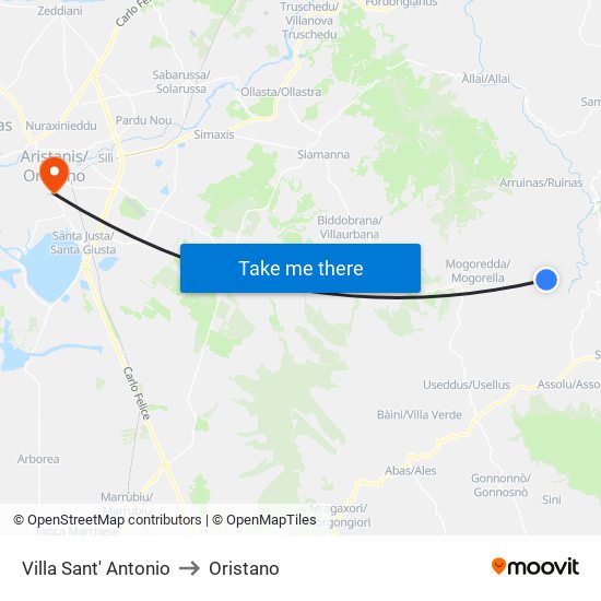 Villa Sant' Antonio to Oristano map