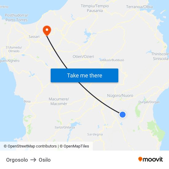 Orgosolo to Osilo map