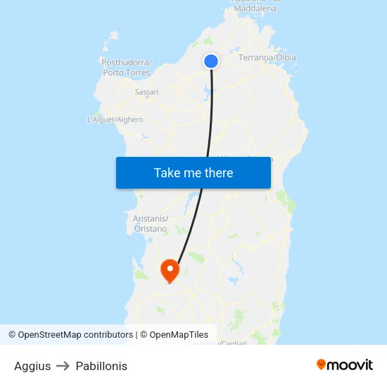 Aggius to Pabillonis map