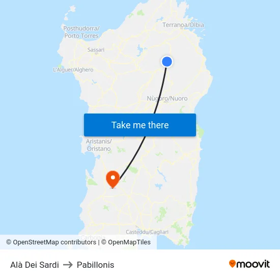 Alà Dei Sardi to Pabillonis map