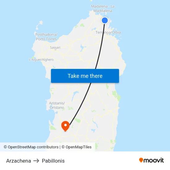 Arzachena to Pabillonis map