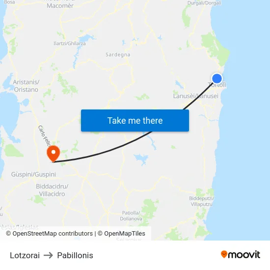 Lotzorai to Pabillonis map