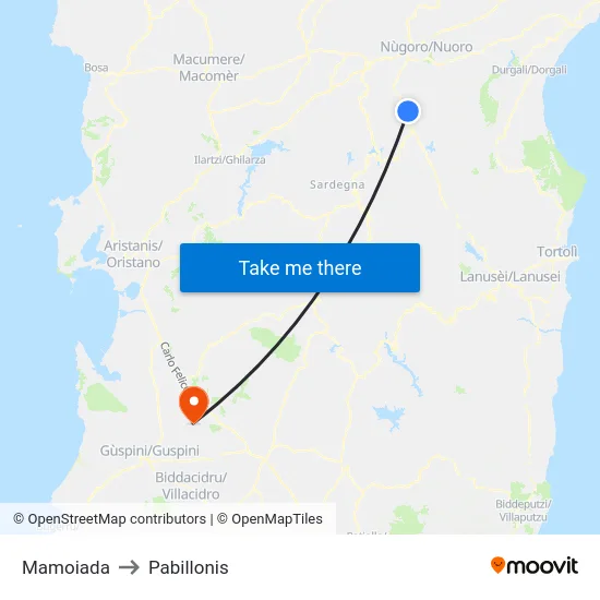 Mamoiada to Pabillonis map