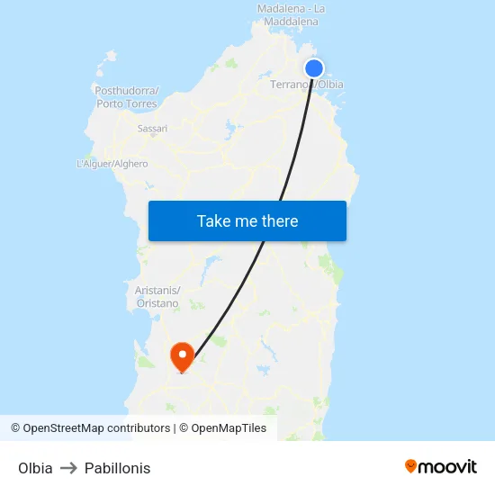 Olbia to Pabillonis map