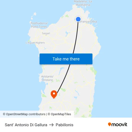 Sant' Antonio Di Gallura to Pabillonis map