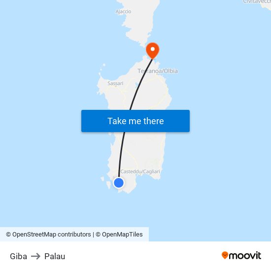 Giba to Palau map