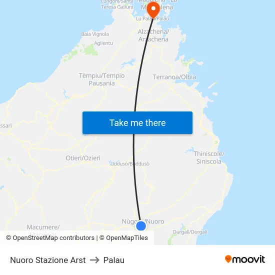 Nuoro ARST Station to Palau map