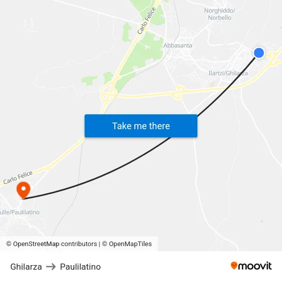 Ghilarza to Paulilatino map