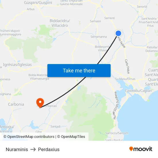 Nuraminis to Perdaxius map