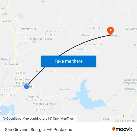 San Giovanni Suergiu to Perdaxius map