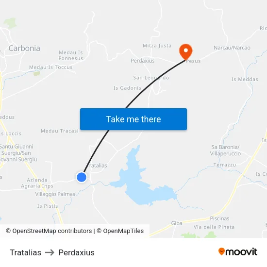 Tratalias to Perdaxius map