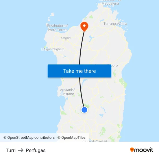 Turri to Perfugas map
