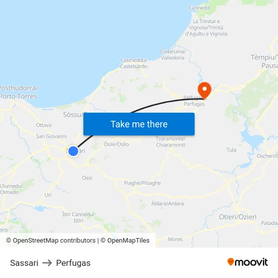 Sassari to Perfugas map
