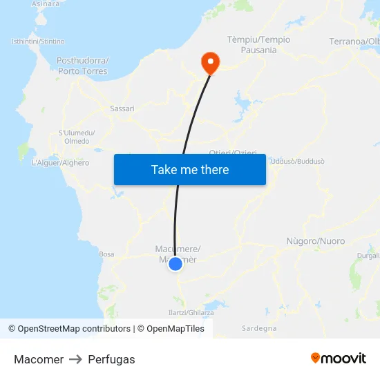 Macomer to Perfugas map