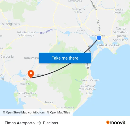 Elmas Aeroporto to Piscinas map