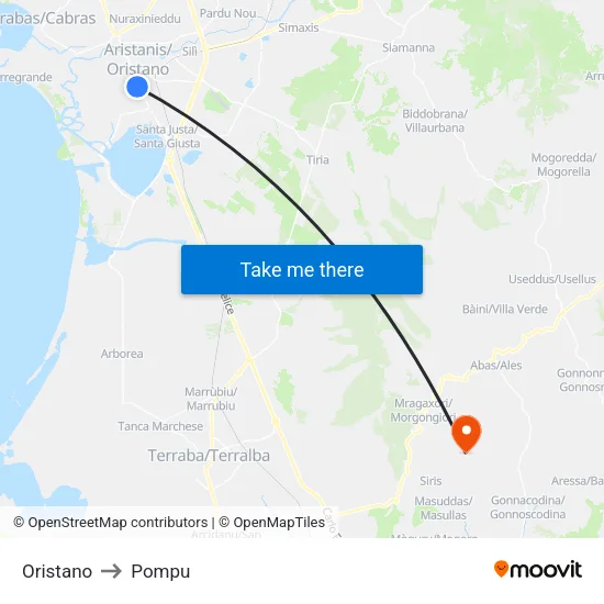 Oristano to Pompu map