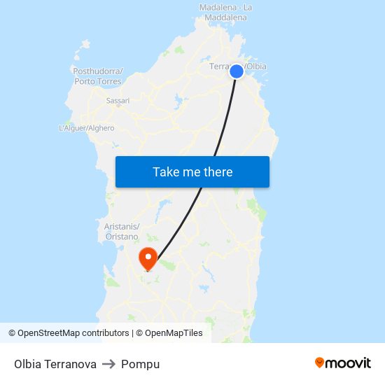 Olbia Terranova to Pompu map