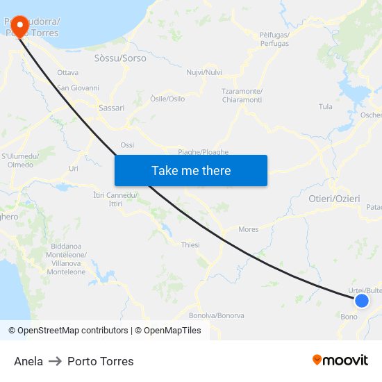 Anela to Porto Torres map