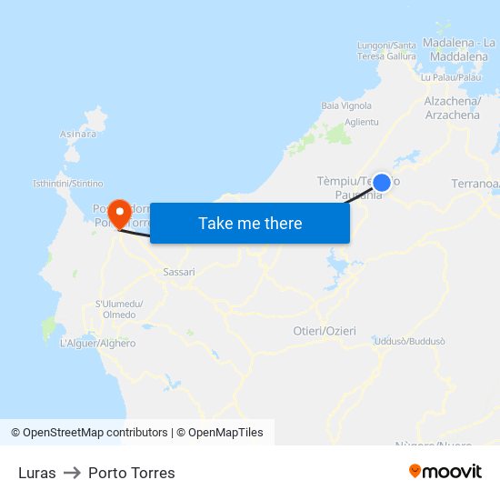 Luras to Porto Torres map