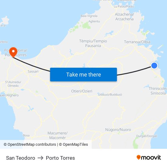 San Teodoro to Porto Torres map