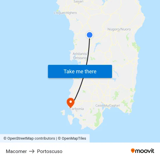Macomer to Portoscuso map