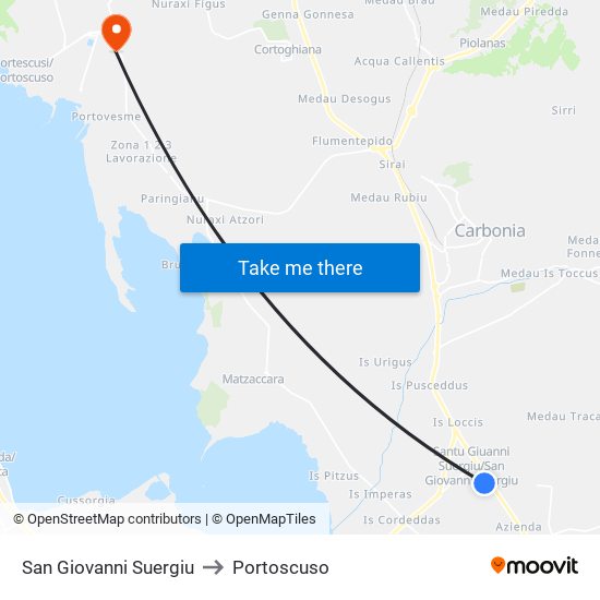 San Giovanni Suergiu to Portoscuso map
