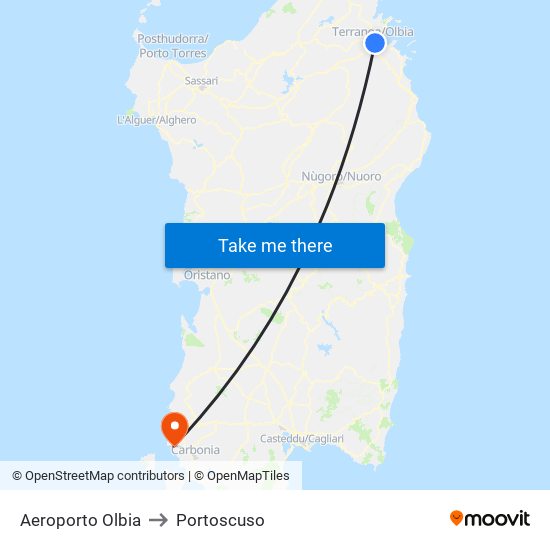 Aeroporto Olbia to Portoscuso map