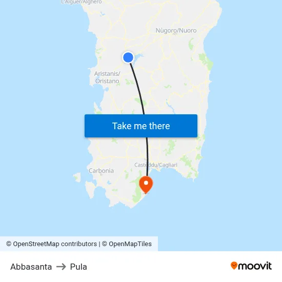 Abbasanta to Pula map