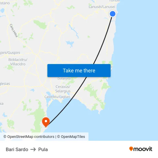 Bari Sardo to Pula map