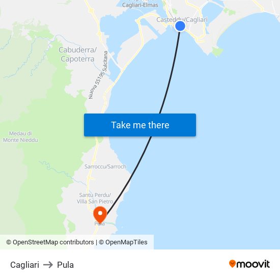 Cagliari to Pula map