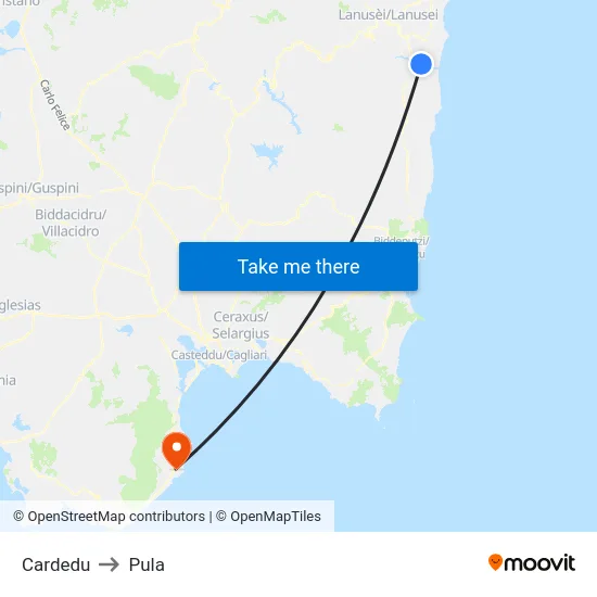 Cardedu to Pula map