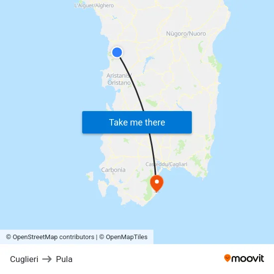 Cuglieri to Pula map