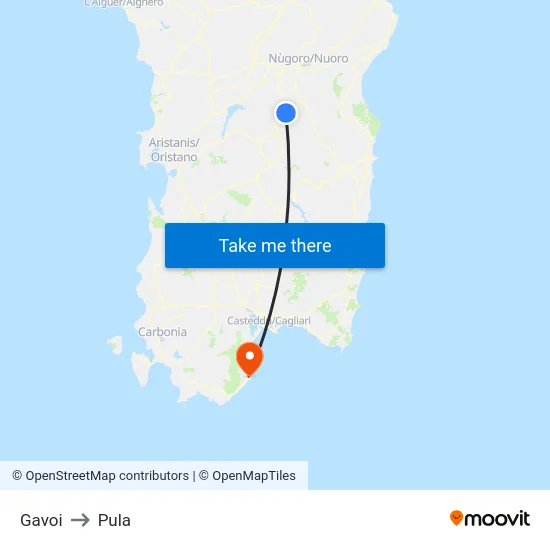 Gavoi to Pula map