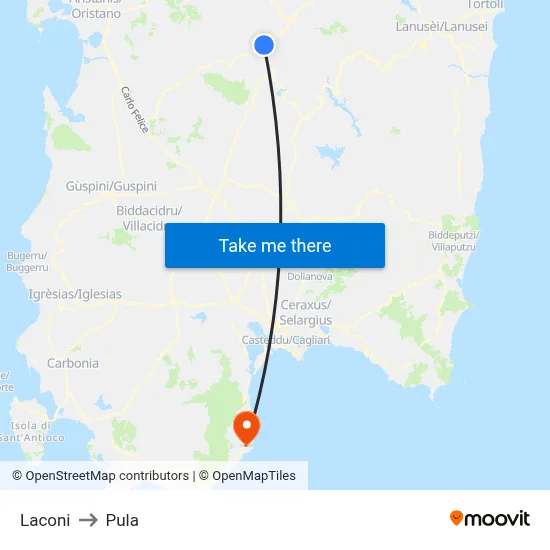 Laconi to Pula map