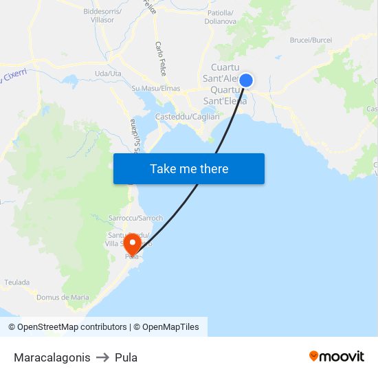 Maracalagonis to Pula map